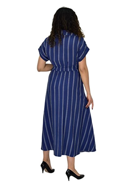 BAGLAN Γυναικείο ριγέ φόρεμα με ελαστική μέση BGL-ST04638