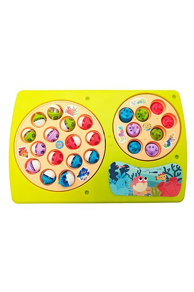 LUDIRO Set Interactiv 2 in 1, Joc Pescuit cu 15 Pestisori si 2 Undite, Joc Whack A Mole, Verde