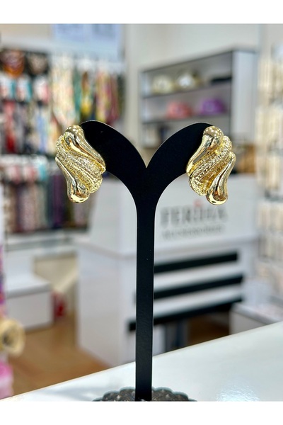 FERİHA DESING Gold & Silver Modern Wave Earrings |   Eye-Catching with 2 Colo...
