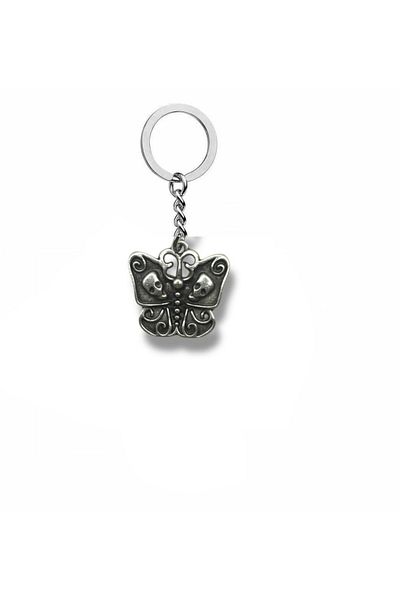 Herşey Nota Unisex Keychain with Deathly Butterfly Figure |   Metal Color |   Gothic Accessory