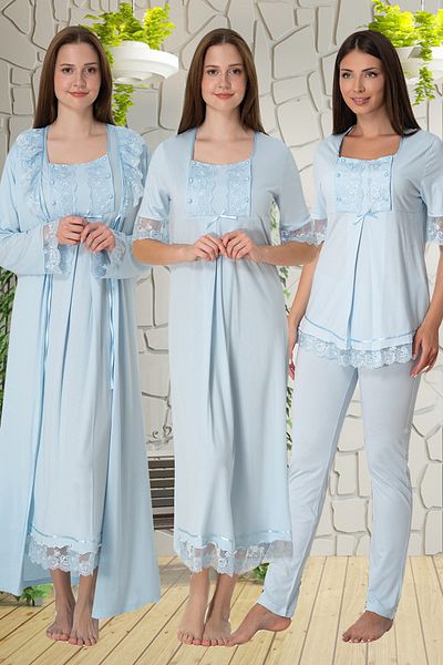 lohusahamile Blue Lace Detailed 4-Piece Pregnant Maternity Set Effortt 6036