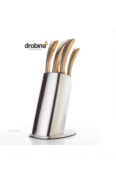 drobina Dropina 6-piece knife set with stand, bronze gold