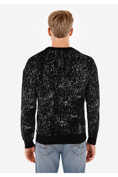 Colin's Regular Fit Round Neck Jacquard Men's Black Sweater