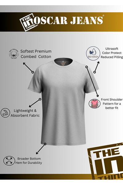 OSCAR JEANS 100% Premium Cotton Men's T-Shirt Super Combed Biowash Roundneck Soft Breathable 180 GSM