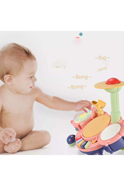 LUDIRO Interactive Baby Drum Set, Built-in Microphone, Adjustable Volume, Piano Function, Pink