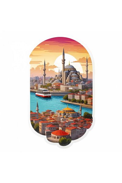INOVATIX Set of 8 pieces, Sticker City Istanbul Blue Mosque, INOVATIX®. 6 cm