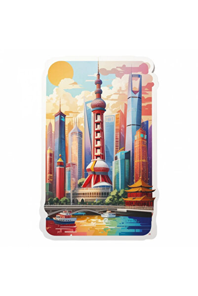 INOVATIX Set de 8 bucăți, autocolant oraș Shanghai, INOVATIX®. 6 cm