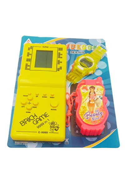 LUDIRO Σετ τριών διαδραστικών παιχνιδιών, Tetris, ρολόι χειρός και τηλέφωνο με ήχους, κίτρινο