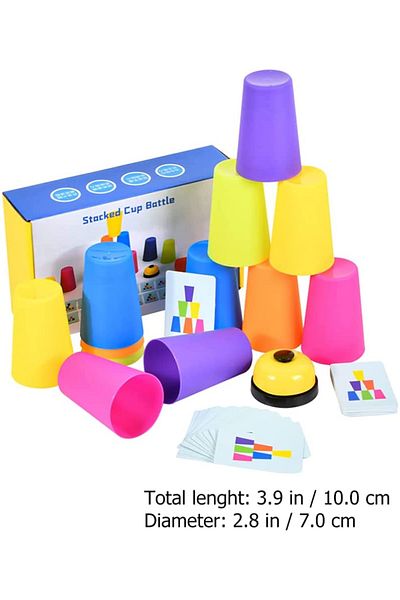 LUDIRO Joc de Societate Speed Cups, Interactiv Educativ Montessori, 12 Cupe, Clopotel, Carti de Joc