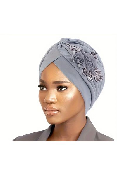 Nefiz Home Elegant Flower Embroidered Pleated Elastic Outer Bonnet – Comfortable & Stylish Headscarf - Hijab Bonnet