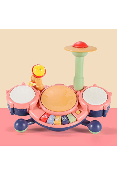 LUDIRO Διαδραστικό σετ τυμπάνων για μωρά, ενσωματωμένο μικρόφωνο, ρυθμιζόμενη ένταση, λειτουργία πιάνου, ροζ