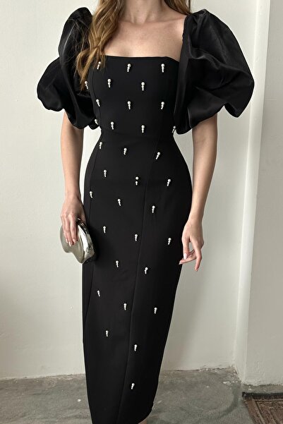 Elbee Fashion Woman Kolu Garnili İşleme Detaylı Elbise