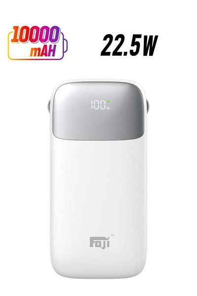 Foji بنك طاقة 10000 مللي أمبير مع كابل شحن وشاشة رقمية LED