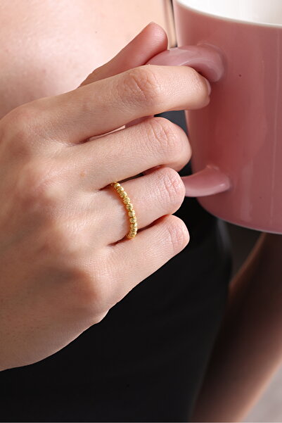 jingle bells Dorika Tek Sıralı 925 Ayar Gümüş Yüzük Altın Kaplama