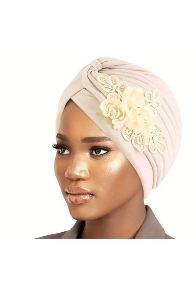 Nefiz Home Elegant Flower Embroidered Pleated Elastic Outer Bonnet – Comfortable & Stylish Headscarf - Hijab Bonnet