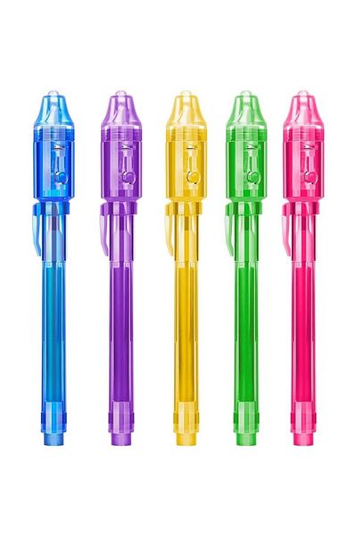 Sprise Set of 5 Invisible Ink Pens with UV Flashlight, Multicolor