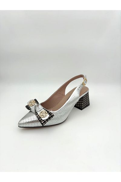 Mariolucci Women's Heeled Shoes (Studded) Genuine Silver Leather