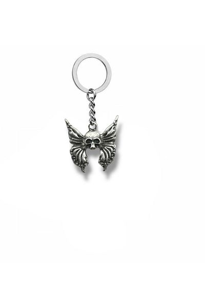Herşey Nota Unisex Keychain with Gothic Butterfly and Skull Figure |   Alternative Style Accessory