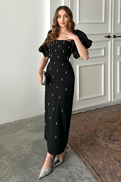 Elbee Fashion Woman Kolu Garnili İşleme Detaylı Elbise