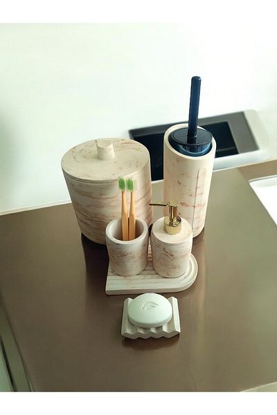 Trust Stone Σετ μπάνιου Marble Series Coffee Beige Concrete, Κάδος απορριμμάτων, Σετ βούρτσας τουαλέτας