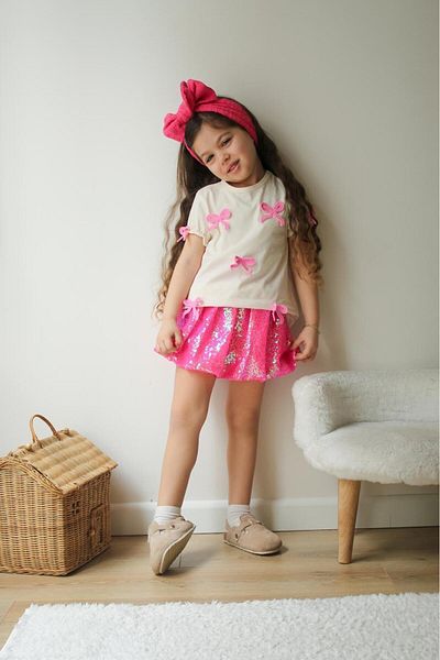 Zuzu Pink Sequined Balloon Skirt Girl's Suit