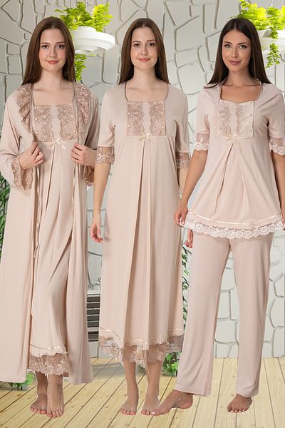 lohusahamile Beige Lace Detailed 4-Piece Maternity Set Effortt 6036