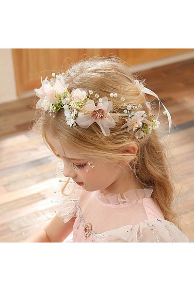 GlassySKY Elegant and Stylish Flower Beaded Hair Accessory and Bracelet Set Birthday/Wedding/Henna/Party/Graduation Crown