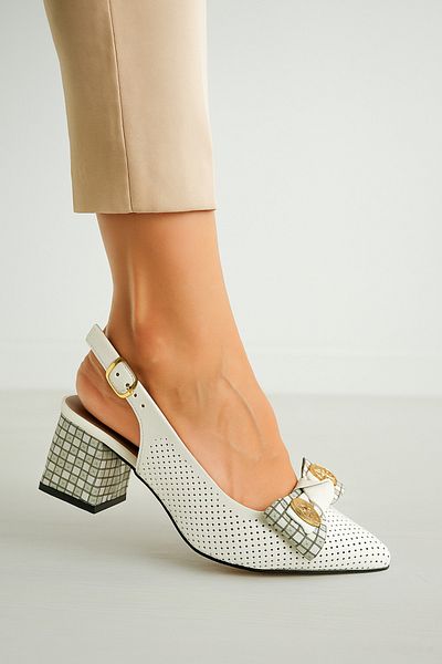 Mariolucci Women's Heeled Shoes (Studded) Genuine White Leather