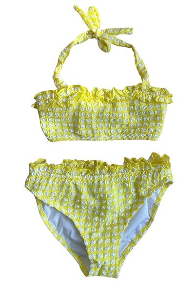 ww waka waka kids store Square Patterned Ruffled Yellow Girls Bikini Set - Yellow
