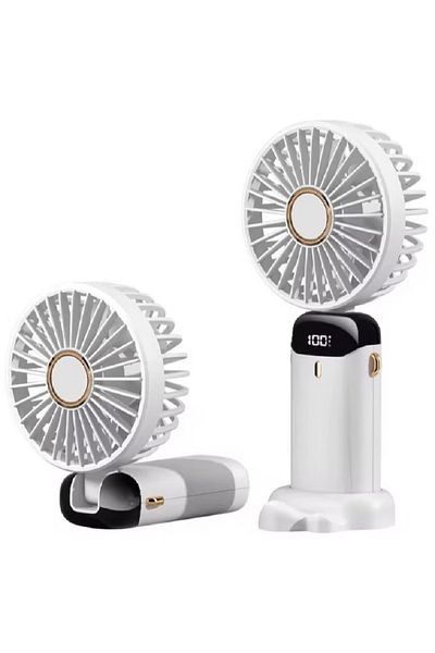 OEM Portable Fan, Handheld Desk Fan, 5 Speeds, 3 in 1, Silent, LCD Display, WHITE