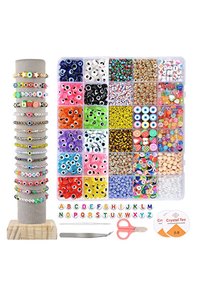 QuTek Kit de 3000 bucati margele argila,cu snur elastic, pentru realizarea Bratara colier cercei bijuterii