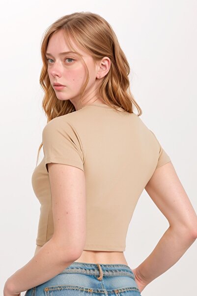 Loule Γυναικεία Ρούχα Βαμβακερά - Elastan Half Sleeve Crew Neck Crop LL.01.ILK.110