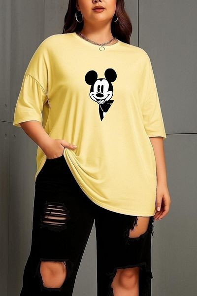 BENROMA Plus Size Cartoon Elephant Character Printed Unisex T-Shirt