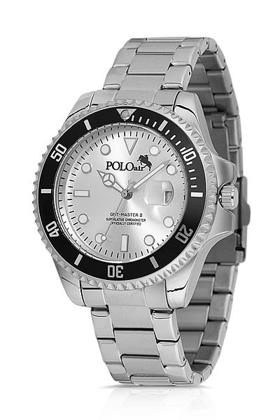 Polo Air Rotating Case with Lens Calendar Men's Wrist Watch Silver Color Pl-0989E4X
