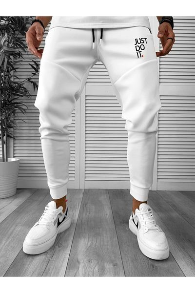 dehaine Men's Track Pants, Slim Fit, Just, 12616, White
