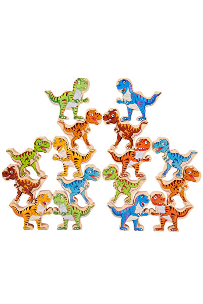 LUDIRO Set jucarii Educationale din Lemn, Dinozauri de Stivuit pentru Copii