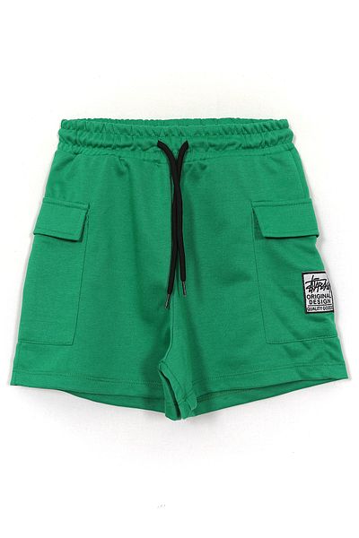 DobaKids Lace Detailed Cargo Pocket Plain Green Color Girls' Combed Cotton Shorts