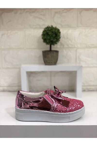 CihanShoes Children's Powder Glitter Lace-Up Shoes