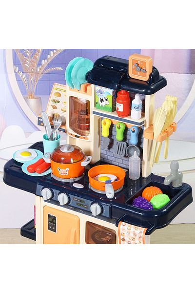 LUDIRO Multifunctional Kitchen for Children, 42 Pieces, Realistic Lights and Sounds, Beige Blue