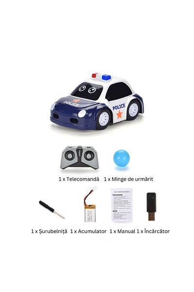 LUDIRO Police Car with Remote Control, Multiple Intelligent Functions, USB Charging Battery