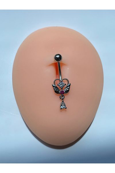 kurukafagift Steel Navel Piercing Winged Heart Angel Zircon Stone Model