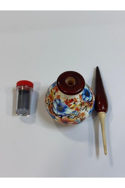 orifkozmo Wooden Handmade Surme Container with Oreganik Surme Beside