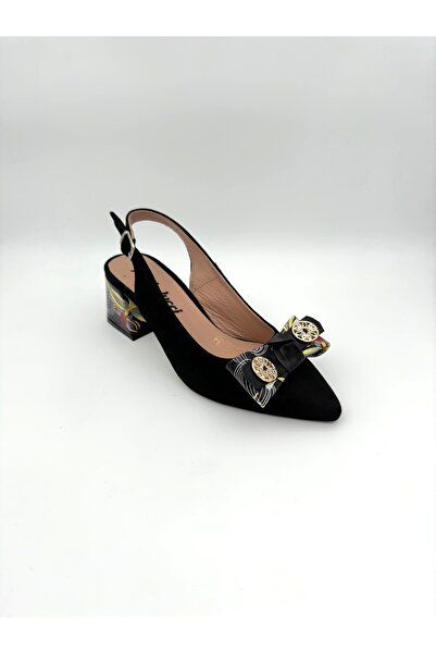 Mariolucci Kadın Topuklu (Zımbalı) Ayakkabı Hakiki Siyah Süet