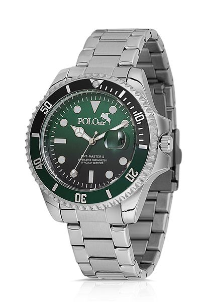 Polo Air Rotating Case with Eyepiece Calendar Men's Wrist Watch Silver Green Black Color Pl-0989E3X