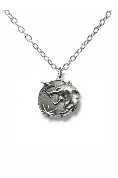 Herşey Nota Witcher Wolf Embossed Locket Unisex Necklace | 60cm Chain Cosplay Accessory