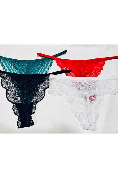 mendoza store Lace Back Drawstring Thong Panties 4-Piece