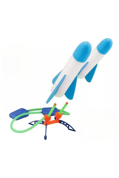 LUDIRO Set of 2 Duel Foam Rocket Launchers, Uses Air Pressure, 4 Rockets