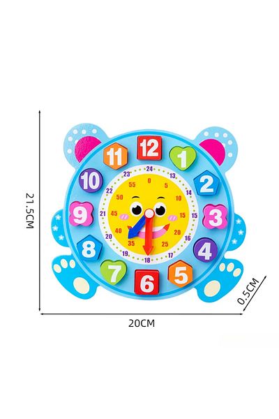 LUDIRO Educational Wooden Clock for Children with Cute Design, Blue Bear