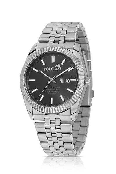 Polo Air Metal Case Men's Wrist Watch with Lens Calendar Silver Black Color Pl-0988E1X