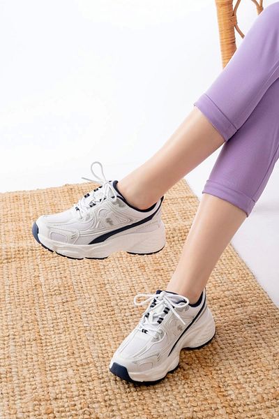 TB Terzi Bey F-329 White Daily Lace-Up Navy Blue Patterned Summer Sports Shoes